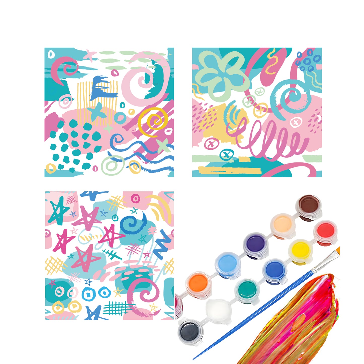 Paint By Number Stretched Canvas 16*16 cm 3PCS/set